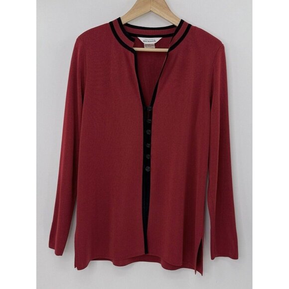 Exclusively Misook Knit Red Acrylic Rose Button Cardigan,Shoulder Pads,Mature M - Picture 1 of 12